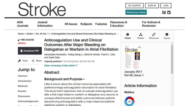 Anticoagulation Use and Clinical Outcomes After Major Bleeding on Dabigatran or Warfarin in Atrial Fibrillation