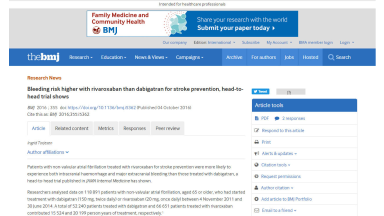 Bleeding risk higher with rivaroxaban than dabigatran for stroke prevention, head-to-head trial shows