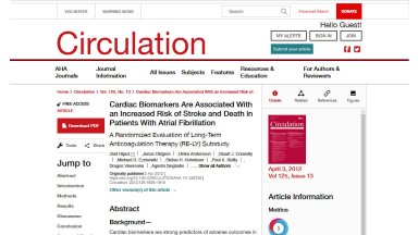 Cardiac Biomarkers Are Associated With an Increased Risk of Stroke and Death in Patients With Atrial Fibrillation (A Randomized Evaluation of Long-Term Anticoagulation Therapy (RE-LY) Substudy)