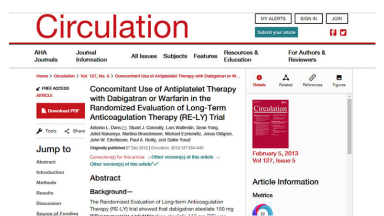 Concomitant Use of Antiplatelet Therapy with Dabigatran or Warfarin in the Randomized Evaluation of Long-Term Anticoagulation Therapy (RE-LY) Trial