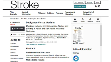 Dabigatran Versus Warfarin (Effects on Ischemic and Hemorrhagic Strokes and Bleeding in Asians and Non-Asians With Atrial Fibrillation)