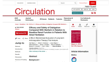 Efficacy and Safety of Dabigatran Compared With Warfarin in Relation to Baseline Renal Function in Patients With Atrial Fibrillation (A Randomized Evaluation of Long-term Anticoagulation Therapy Trial Analysis)