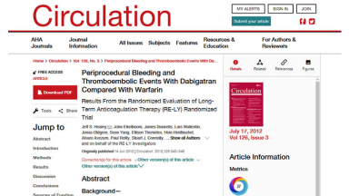 Periprocedural Bleeding and Thromboembolic Events With Dabigatran Compared With Warfarin