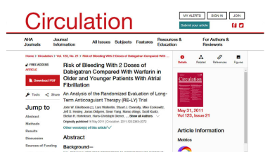 Risk of Bleeding With 2 Doses of Dabigatran Compared With Warfarin in Older and Younger Patients With Atrial Fibrillation