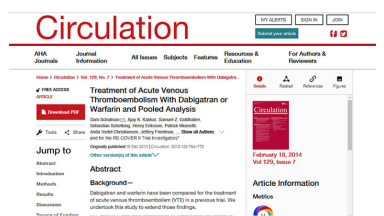 Treatment of Acute Venous Thromboembolism With Dabigatran or Warfarin and Pooled Analysis